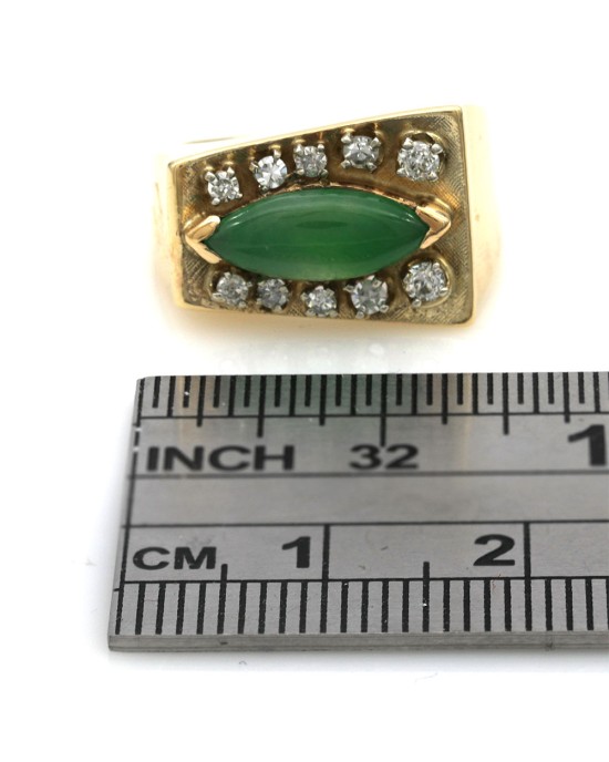 Green Jadeite and Diamond Geometric Fashion Ring in Yellow Gold